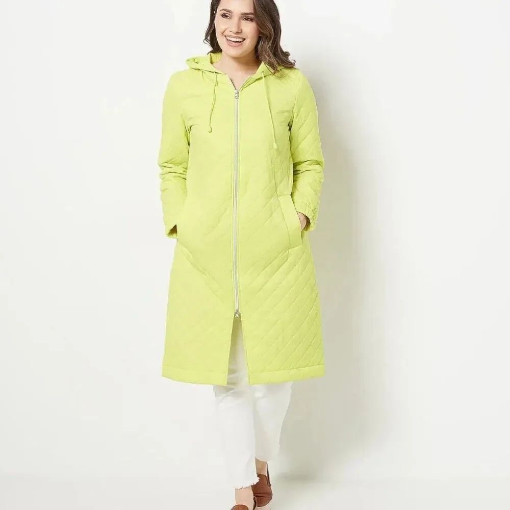 Nuage Zip Front Diamond Quilted Jacket with Hood Medium Lemoncello